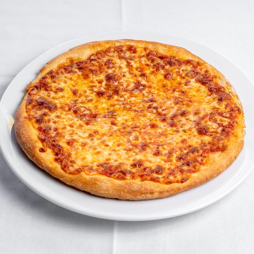 A whole cheese pizza from Felcaro Pizza Express, with a golden crust and melted cheese.